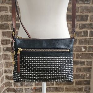 Fossil Stylish Black and Brown Crossbody Bag